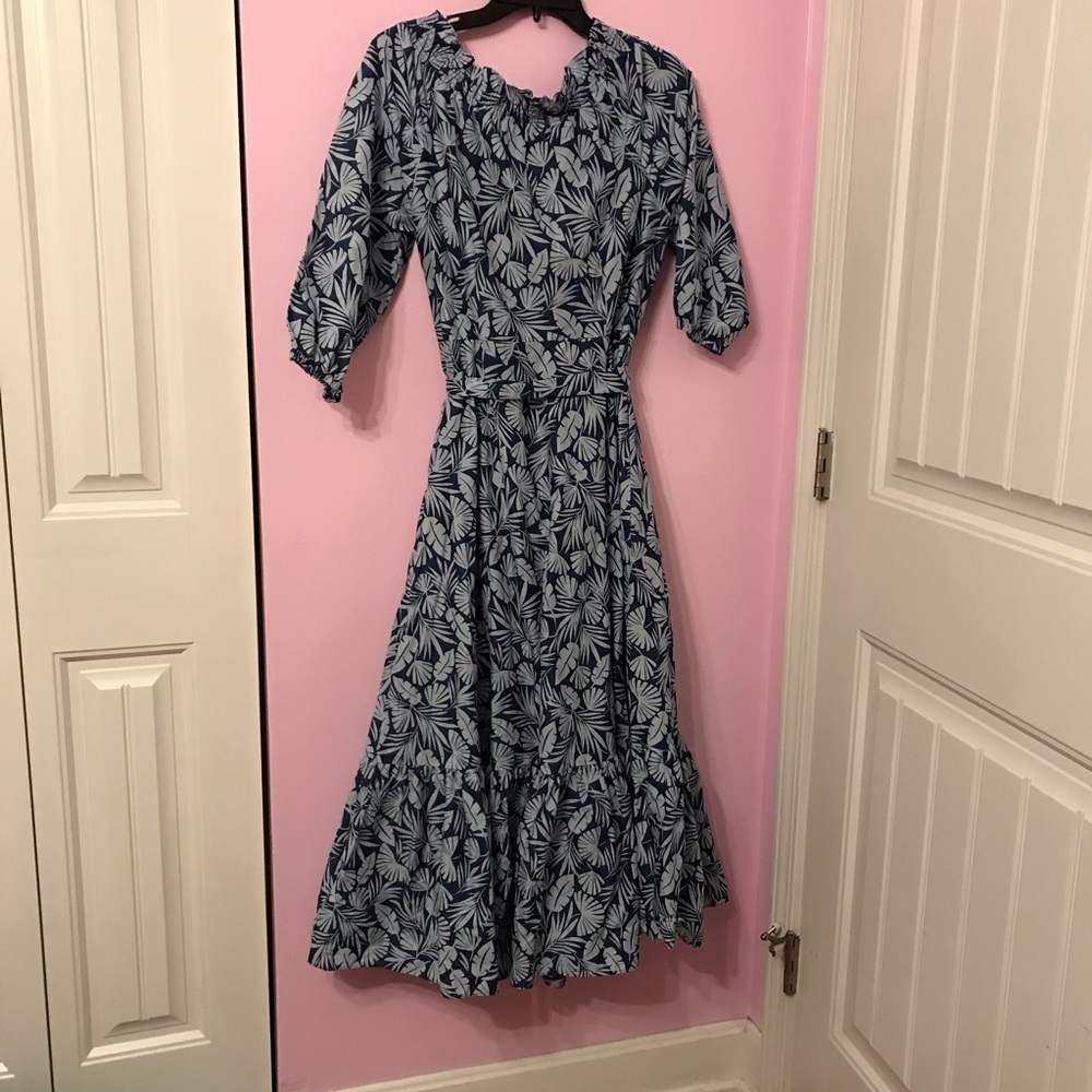BODEN Blue Rosalind Palm Off-The-Shoulder Dress size 8 - Picture 3 of 4